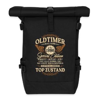 Oldtimer Baujahr 1986 Jahrgang Geburtstag Geschenk - Rolltop Rucksack - Schwarz - Vorne