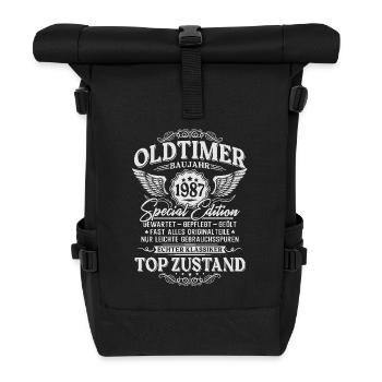 Oldtimer Baujahr 1987 Jahrgang Geburtstag Geschenk - Rolltop Rucksack - Schwarz - Vorne