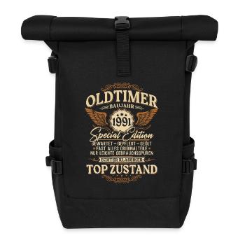 Oldtimer Baujahr 1991 Jahrgang Geburtstag Geschenk - Rolltop Rucksack - Schwarz - Vorne
