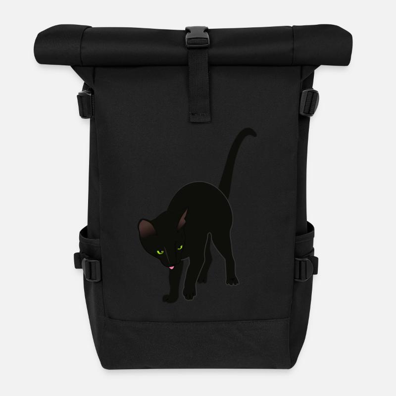 schwarze Katze - Rolltop Rucksack - Schwarz