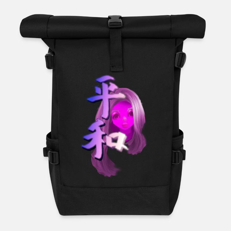 fille manga facee - Sac à dos roll top - noir