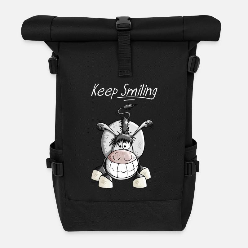 Keep Smiling Esel - Rolltop Rucksack - Schwarz