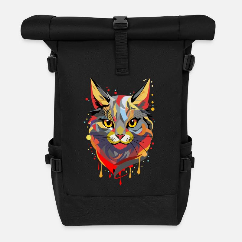 Katzenkopf - Rolltop Rucksack - Schwarz