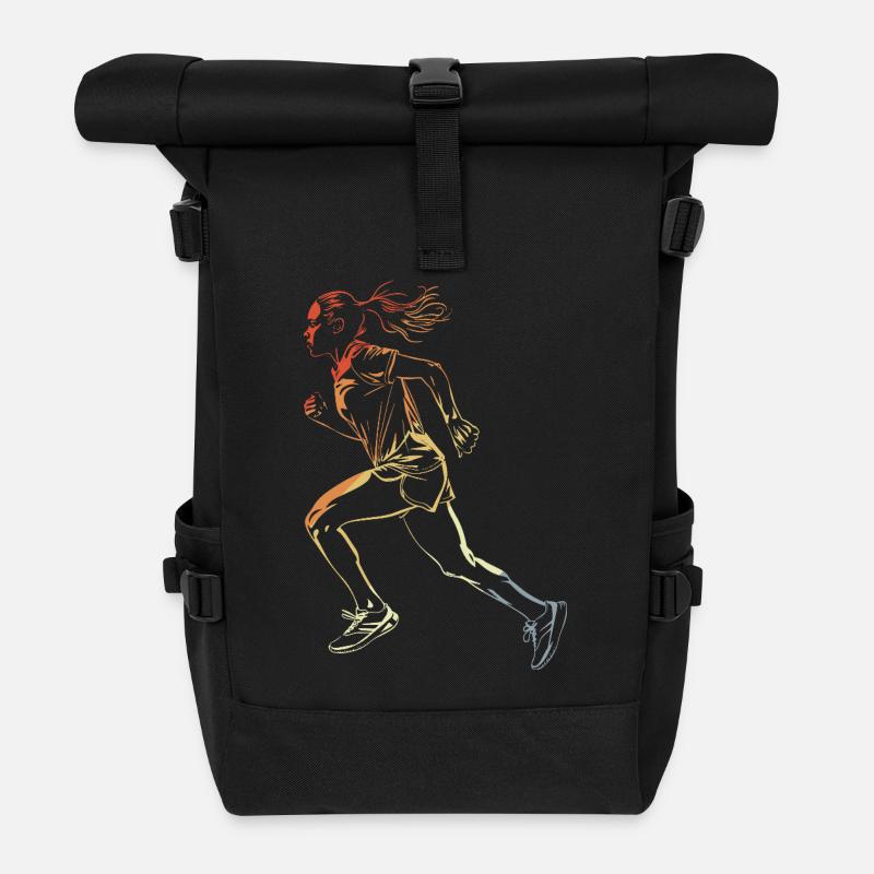 Läuferin Zeichnung Retro-Stil - Rolltop Rucksack - Schwarz
