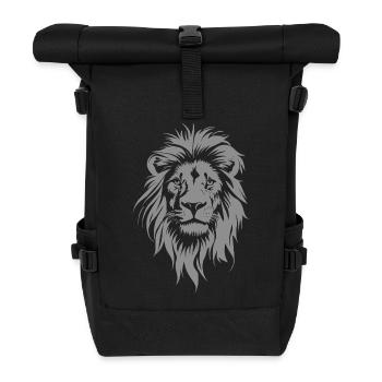 Majestic lion head in gray style - Roll Top Backpack - black - Front