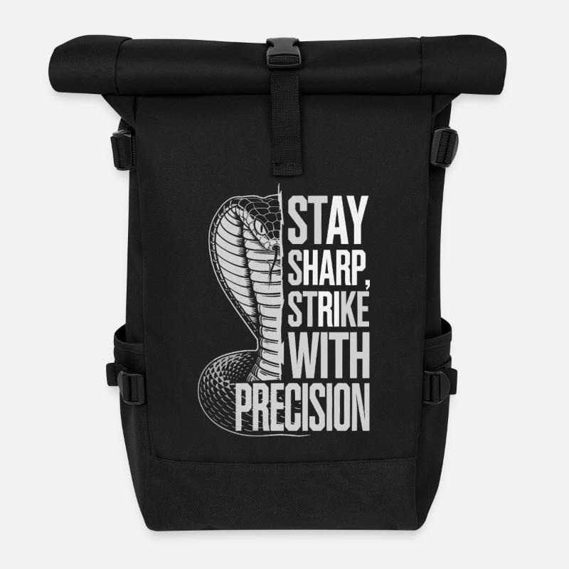 Cobra with Precision Quote - Roll Top Backpack - black