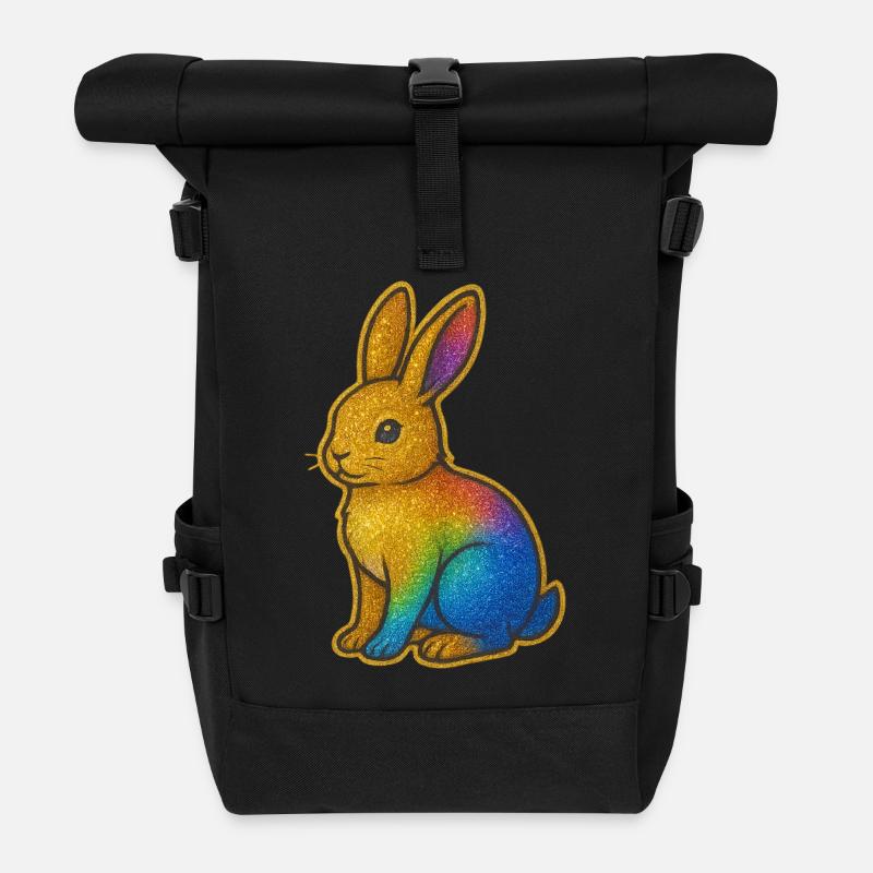 Bunter Glitzerhase - Rolltop Rucksack - Schwarz