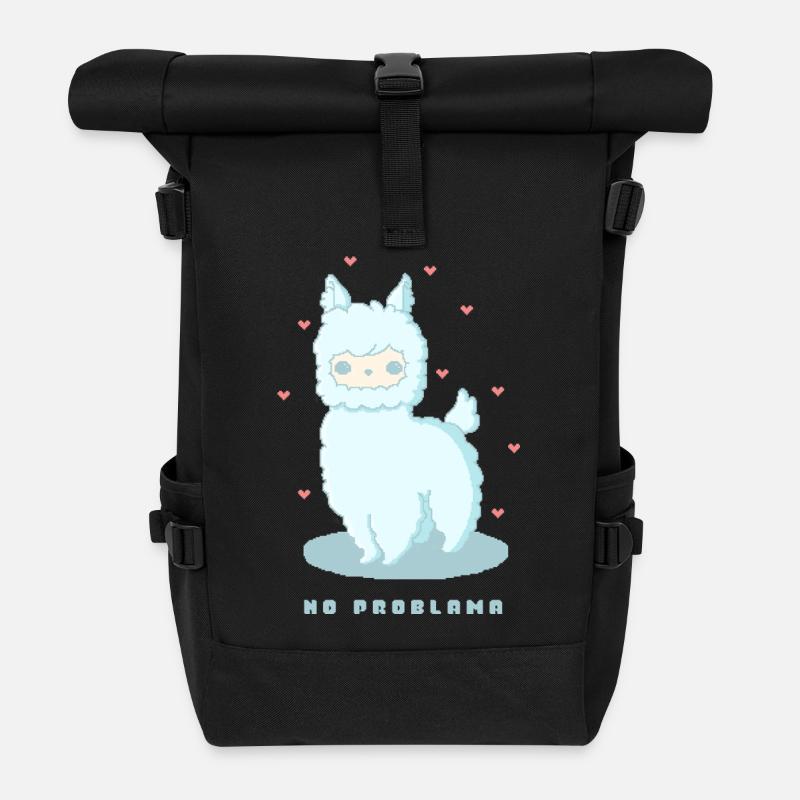 No Problama – Lustiges Lama Design - Rolltop Rucksack - Schwarz