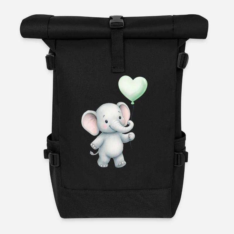 Elephant with heart balloon - Roll Top Backpack - black