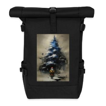 Nachtbaum und Winter-Weihnachtsmann - Rolltop Rucksack - Schwarz - Vorne