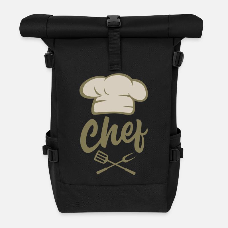 Chef at the grill - Roll Top Backpack - black