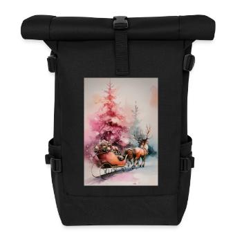 Pastel Christmas Sleigh - Roll Top Backpack - black - Front