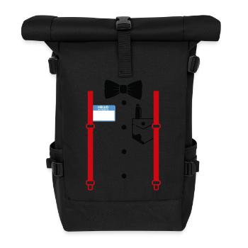 Formeller Look mit Namensschild - Rolltop Rucksack - Schwarz - Vorne