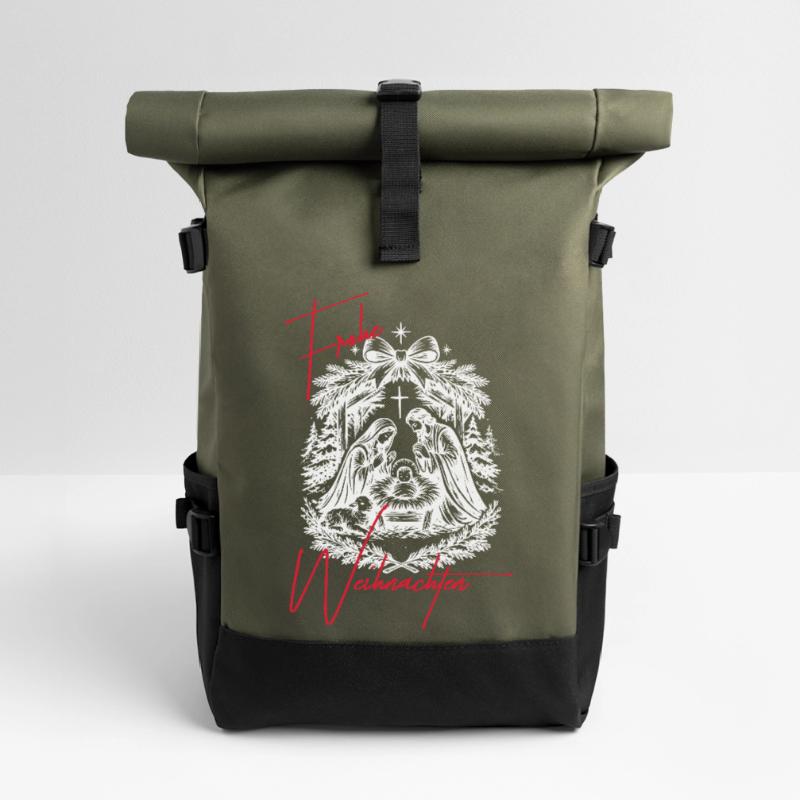 Weihnachtskrippe Schwarz Weiß Rolltop Rucksack