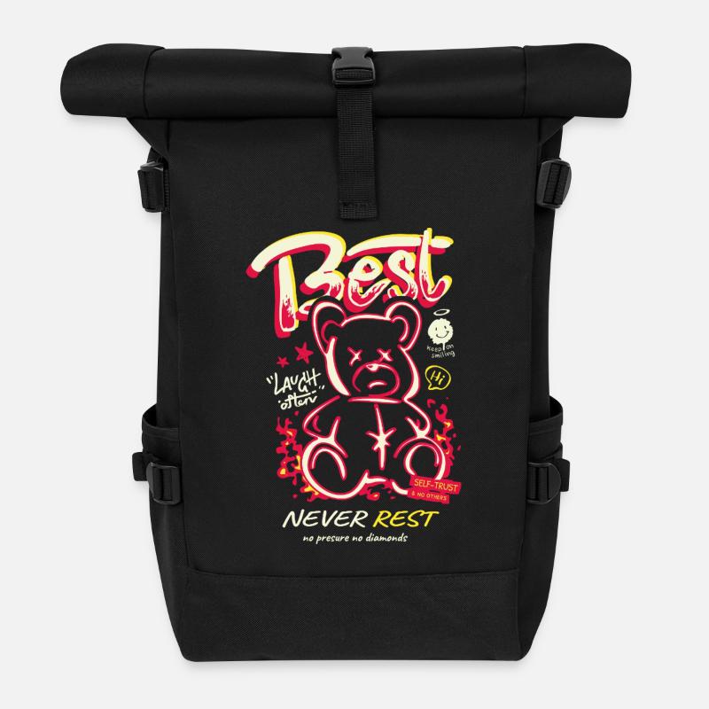 Best Never Rest Neon Teddy - Roll Top Backpack - black