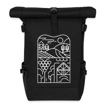 Linienlandschaft: Weinberg und Hütte - Rolltop Rucksack - Schwarz - Vorne