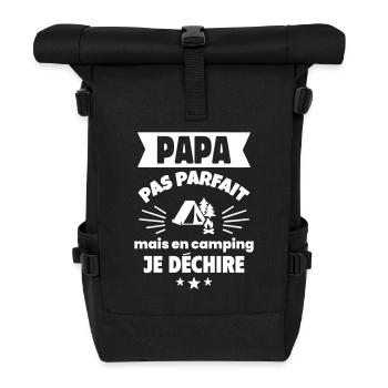 Papa pas parfait camping, cadeau fête des pères - Sac à dos roll top - noir - Devant