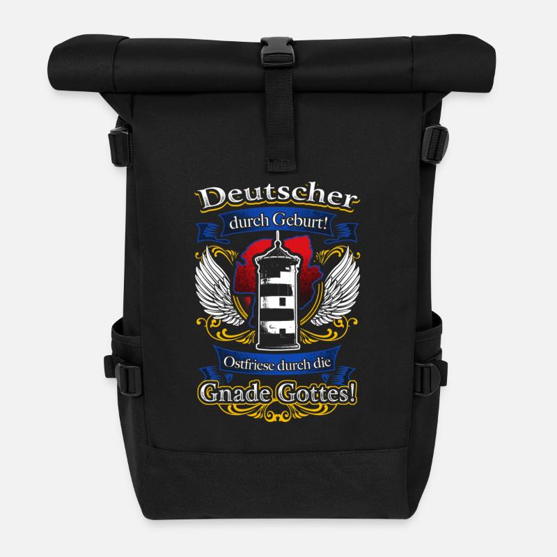 Stolzer Ostfriese – Heimatverbundenheit durch Gott - Rolltop Rucksack - Schwarz