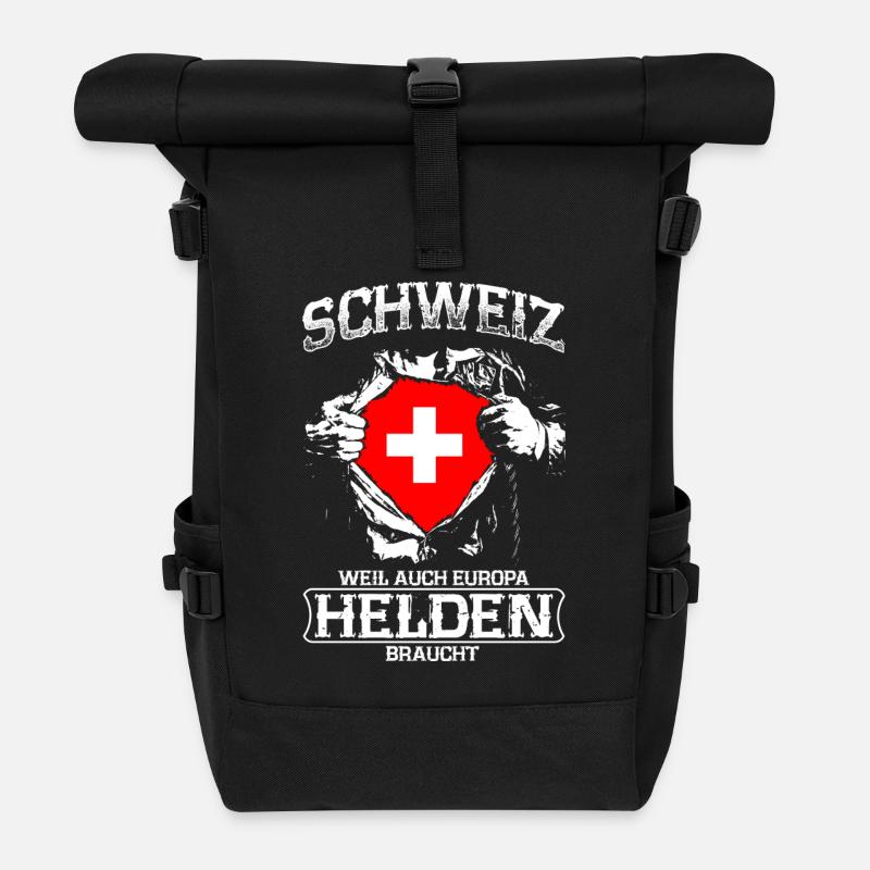 Schweiz - Helden - Europa - Rolltop Rucksack - Schwarz