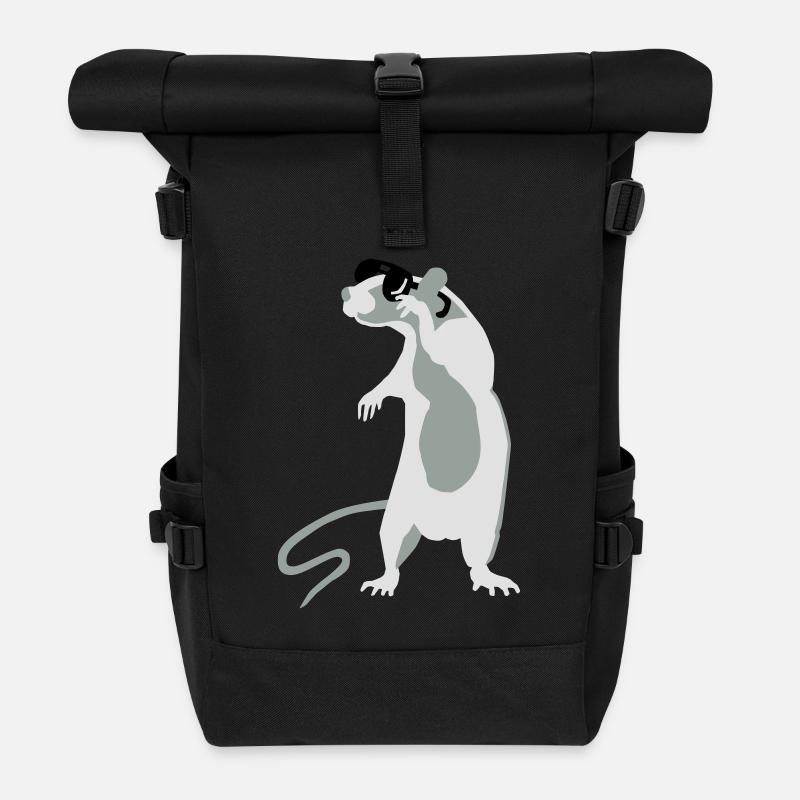 Rat with sunglasses - Roll Top Backpack - black