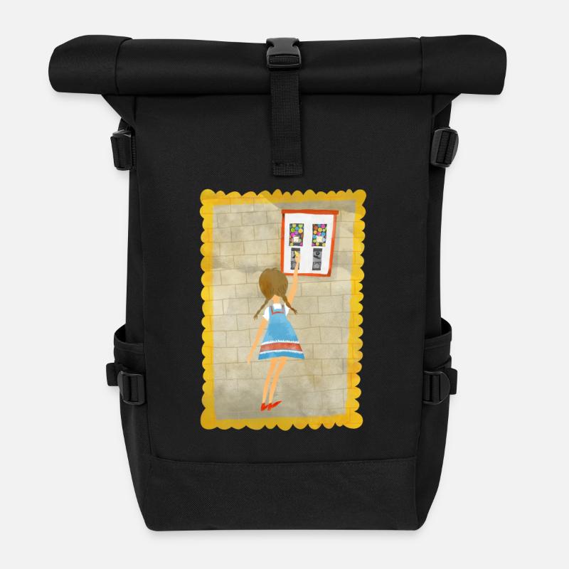 Nostalgia - Girl at the Chewing Gum Machine - Roll Top Backpack - black