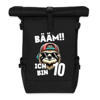 BÄÄM Ich Bin 10 Geburtstag Faultier - Rolltop Rucksack - Schwarz - Vorne