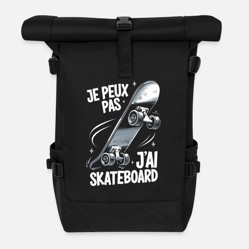 Je peux pas j'ai skateboard - Sac à dos roll top - noir