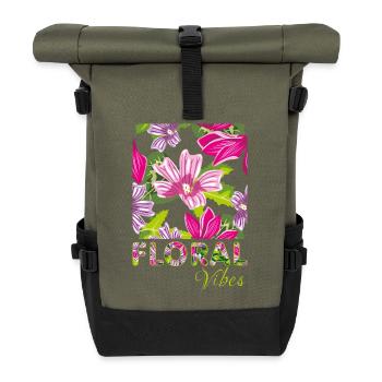 Wildblumen und Alpenveilchen. Blumige Vibes - Rolltop Rucksack - Olive/Schwarz - Vorne