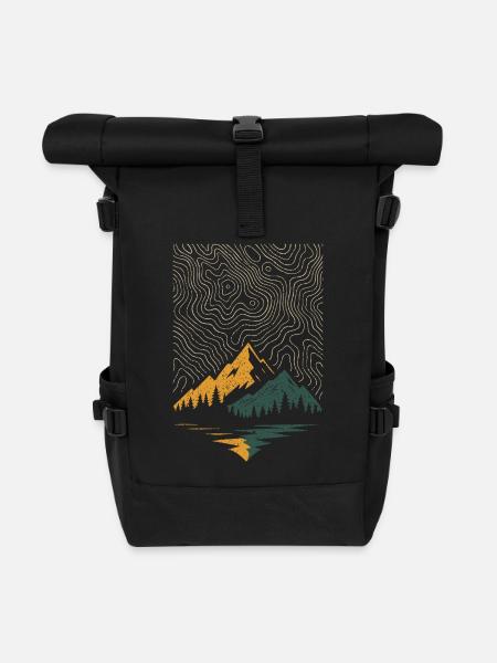 Höhenlinien Vintage - Topographische Karte Berge - Rolltop Rucksack - Schwarz