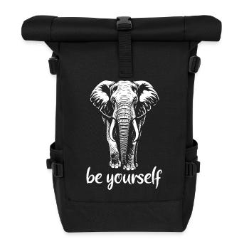 Elefant - Be yourself - Stoßzahn - Elfenbein - Rolltop Rucksack - Schwarz - Vorne