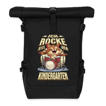 Kindergarten Kita Cat Drums Rock Music - Roll Top Backpack - black - Front