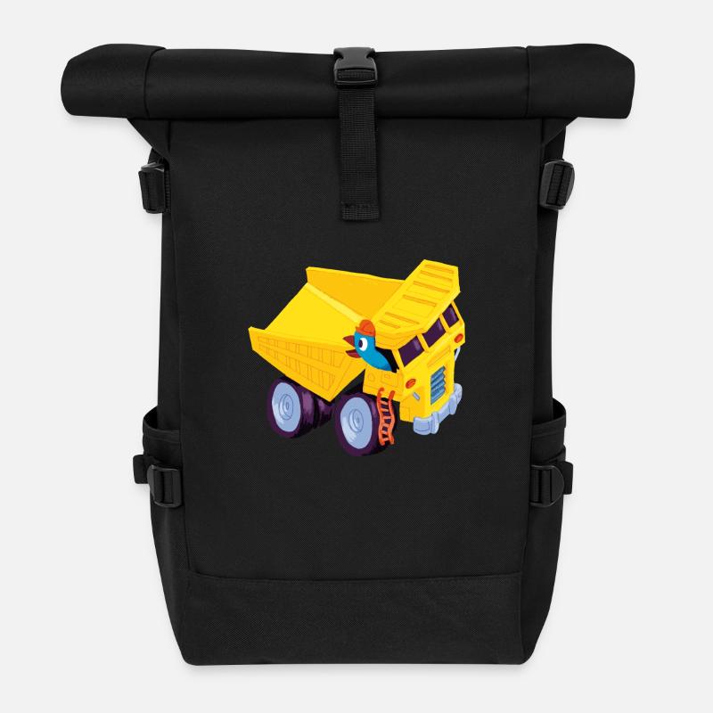 Bird in excavator - Roll Top Backpack - black
