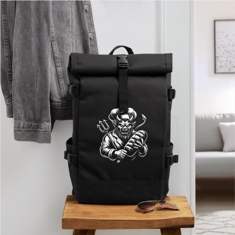 Devil with baker's hat - devilishly good baker Roll Top Backpack