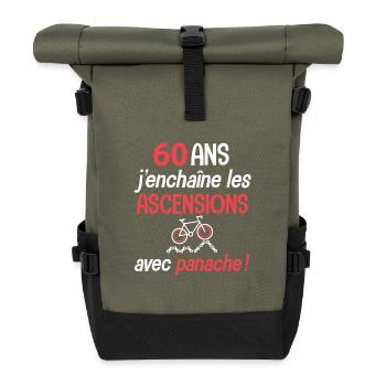 Velo 60 ans ascension avec panache anniversaire - Sac à dos roll top - olive/noir - Devant