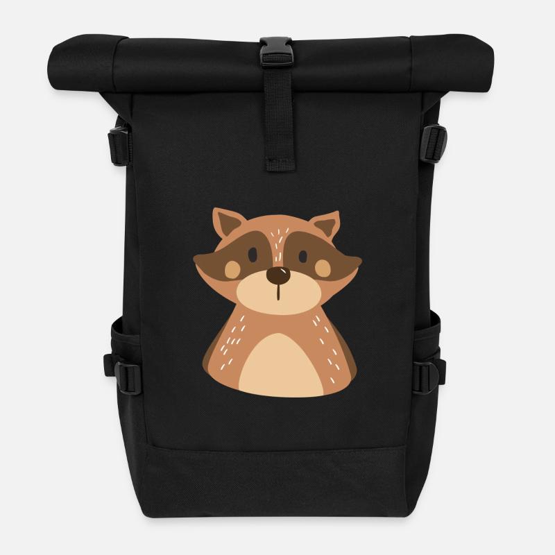 Cuddly raccoon illustration - Roll Top Backpack - black