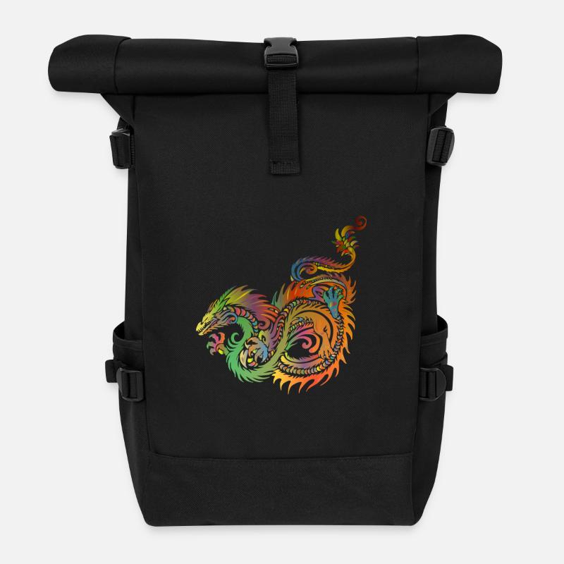 Chinese dragon - Roll Top Backpack - black
