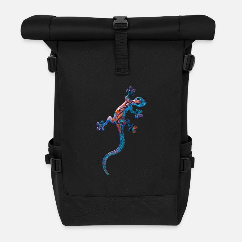 Echse in Blau - Rolltop Rucksack - Schwarz