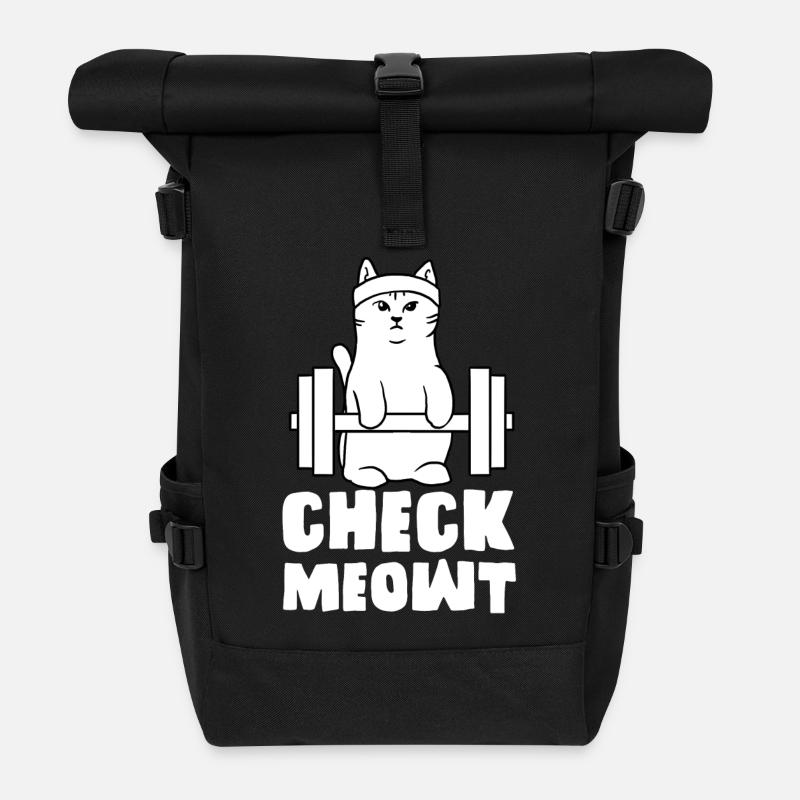 gym cat check me out meowt fit - Roll Top Backpack - black