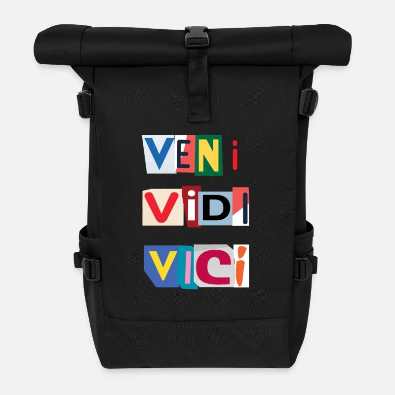 Veni Brief in Zeitungen - Rolltop Rucksack - Schwarz