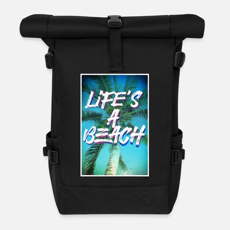 La vie est un portrait d'affiche de plage - Sac à dos roll top - noir
