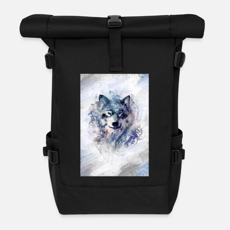 Wolf in a snowstorm grey version - Roll Top Backpack - black