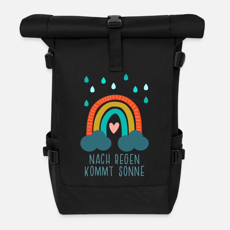 Nach Regen kommt Sonne - Regenbogen mit Herz - Rolltop Rucksack - Schwarz