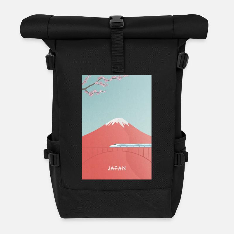 Japanische Berglandschaft mit Shinkansen - Rolltop Rucksack - Schwarz