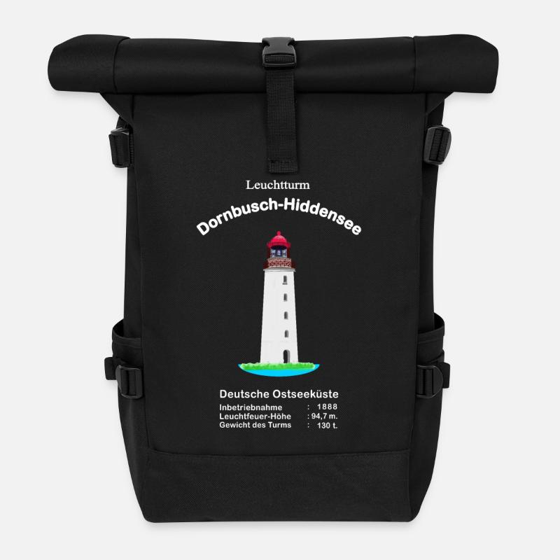 Leuchtturm Dornbusch, Insel Hiddensee, Ostseeküste - Rolltop Rucksack - Schwarz