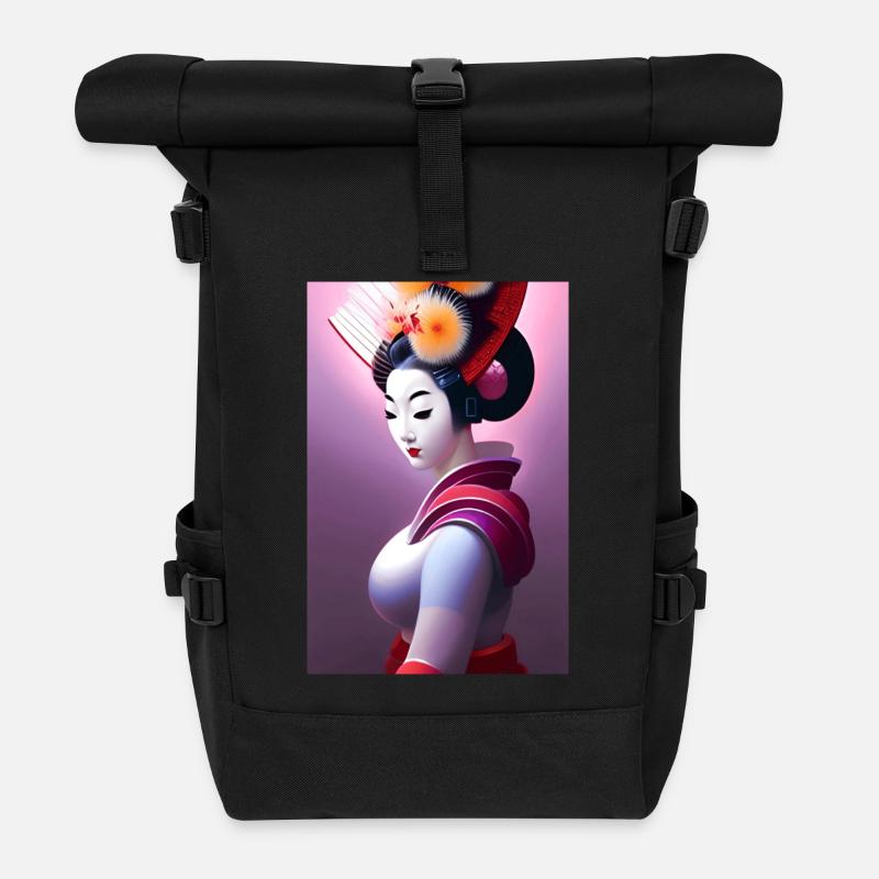 Geisha 9 - Rolltop Rucksack - Schwarz