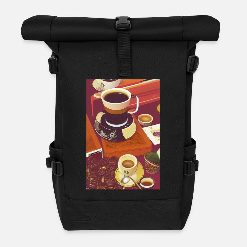 Kaffee, Kaffeebohnen - Rolltop Rucksack - Schwarz