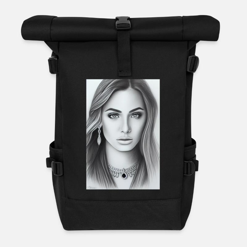 Frau mit Schmuck - Rolltop Rucksack - Schwarz