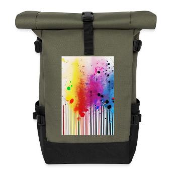 Farbspritzer und Linien - Rolltop Rucksack - Olive/Schwarz - Vorne