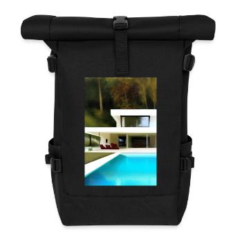 Weiße Villa mit Pool - Rolltop Rucksack - Schwarz - Vorne