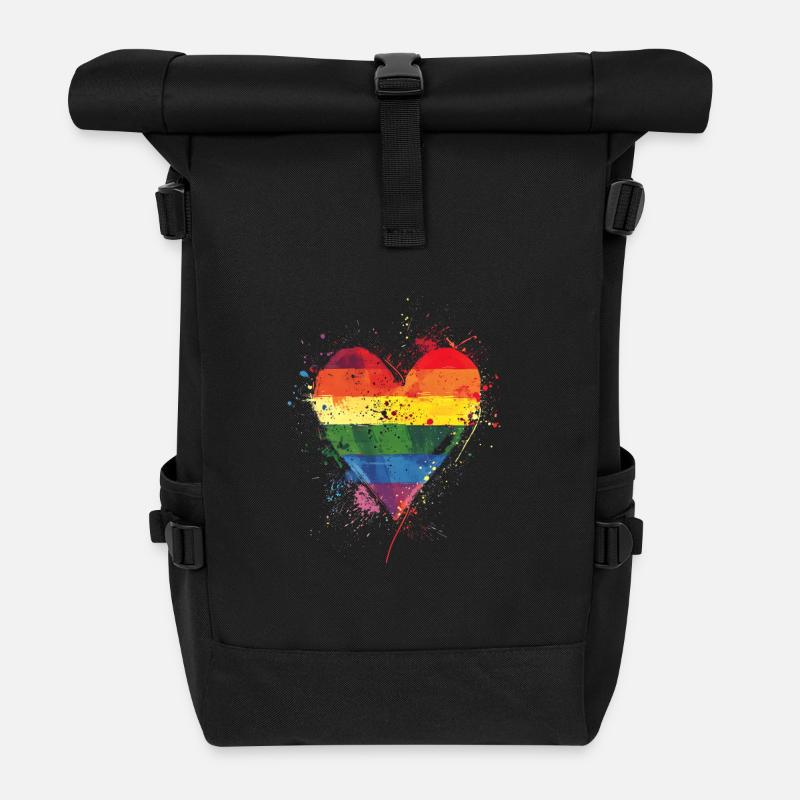 Cœur arc-en-ciel abstrait avec éclaboussures d’encre - Pride - Sac à dos roll top - noir